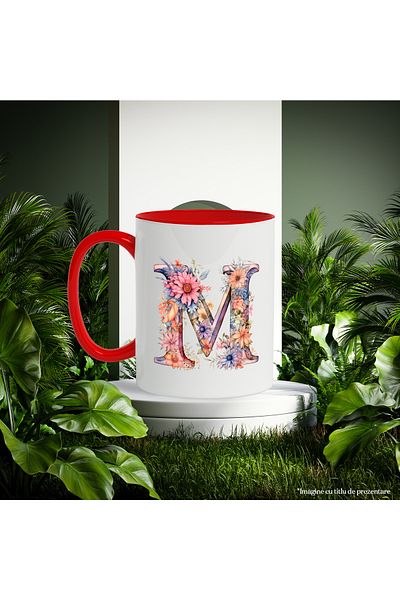 StoryGift Romania Mug with the letter "M", illustration, for children, school, student, flowers, alphabet, alf, With, STG
