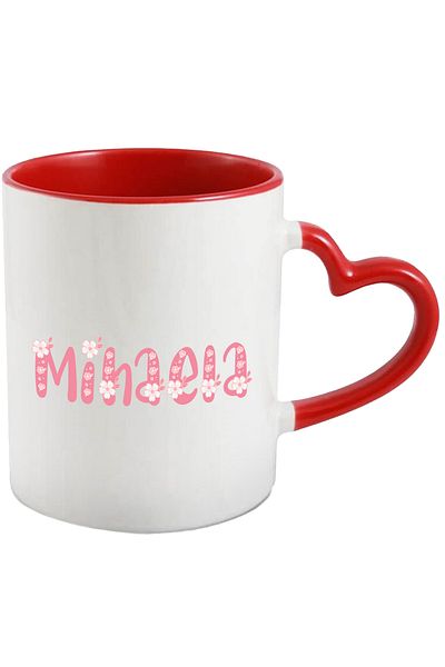 StoryGift Romania Mug With Name Mihaela, Flowers, Colorful, Pink, Cute, 330ml, Ceramic with Linen Handle, With,STG.
