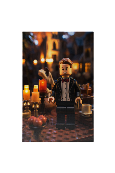 StoryGift Romania Tablou Canvas: Gentelman Lego Barbat Cu Camasa Alba Si Papion Rosu Asteptand Romantic La Masa