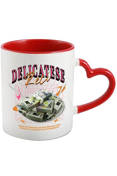 StoryGift Romania Cold Delicatessen Mug - Money on a Plate, 330ml, Ceramic with Red Heart Handle, With Ma,STG