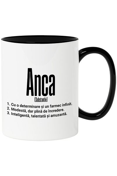 StoryGift Romania Mug With Name Anca, and Motivational Message, Determination, Modesty, Intelligence, T, With, STG.