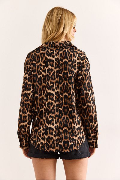 Olalook Women's Black Draped Leopard Shirt Gml-19001348