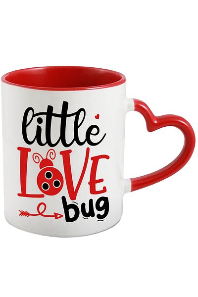 StoryGift Romania Mug with the text in English "Little love bug" - love bug with Heart Handle, With,STG.
