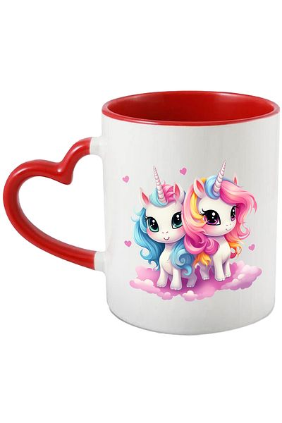 StoryGift Romania Mug with 2 happy unicorns | illustration | smiling | hearts | clouds | cute animals, With ,STG.