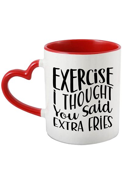StoryGift Romania Mug with funny message in English "Exercise, I thought you said extra fries, With ,STG .