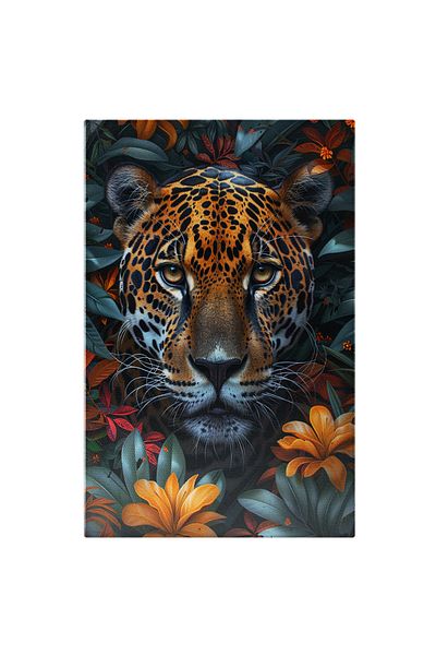 StoryGift Romania Tablou Canvas: Armonie În Sălbăticie - Leopardul, Prietenul Florilor Colorate Pictura Digital