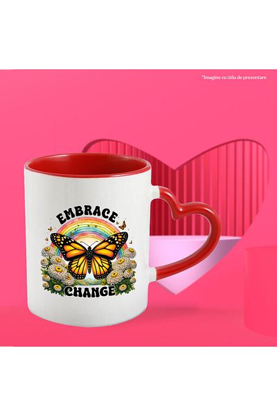 StoryGift Romania Mug with a yellow butterfly with the message "Embrace change", illustration, motivational,, With ,STG