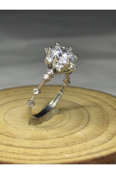 Ay & siIver Gümüş Lotus çiçeği tek taş yüzük