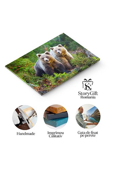 StoryGift Romania Tablou Canvas Cu Urs Brun In Padure Toamna - Fauna Salbatica In Peisaj Muntos