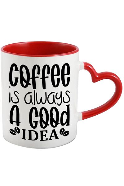 StoryGift Romania Mug With Text "Coffee Is Always A Good Idea" - Caffeine With Heart Handle R, With ,stg