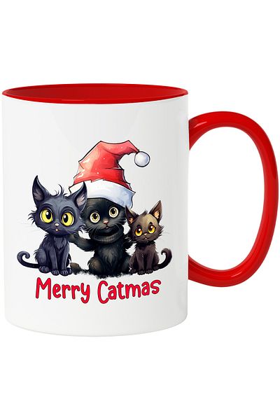 StoryGift Romania Mug with black kittens with the message "Merry Catmas", Merry Christmas, illustration, winter, With ,STG.