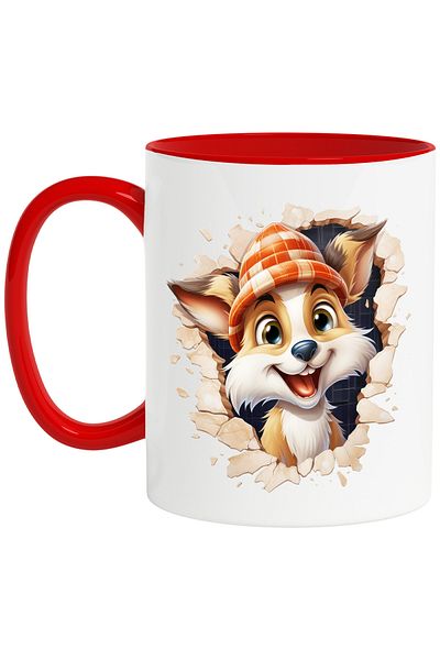StoryGift Romania Mug with a cheerful animal sticking its head out of the wall | illustration | hat |, With ,STG.