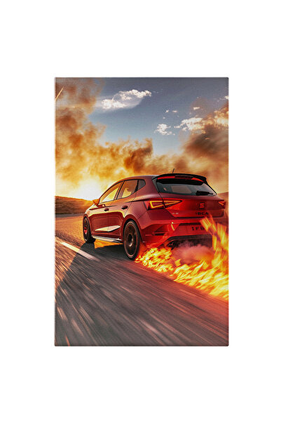 StoryGift Romania Tablou Canvas Autoturism Seat Leon De Culoare Rosie Trecand...