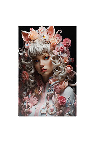 StoryGift Romania Tablou Canvas: Model In Stil Kitty Japonia Blond, Flori Taiate, Accesoriu De Moda, Fotomodel,