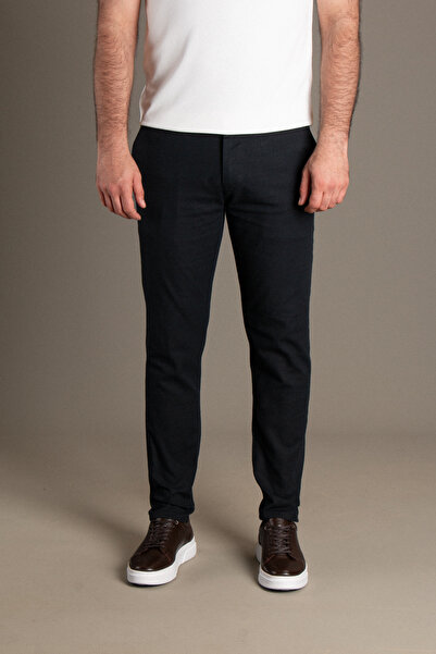 ZEKİ ÖZER Men's Dark Blue Linen Pants