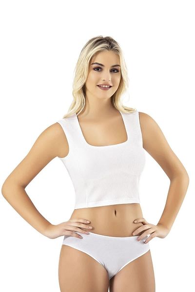 Cansoy Wide Collar Combed Cotton Camisole with Pad White Crop 6806
