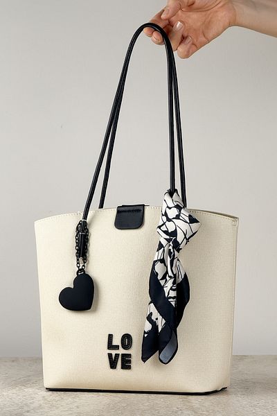 DSN Canvas Textured Elegant Love Themed Stylish Shoulder Bag + Charm Gift