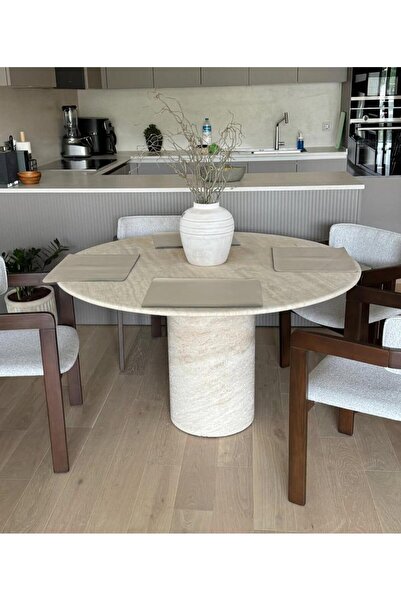 Sümeyra Marble Art MOOD - Silindir Ayaklı Traverten Mutfak - Yemek Masası