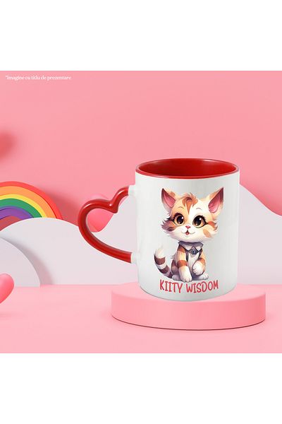 StoryGift Romania Mug with a cheerful kitty with the message "Kitty wisdom", illustration, wisdom, int, With,STG.