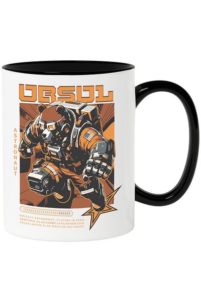 StoryGift Romania Grizzly Bear Astronaut Mug, Gravity, Robot, 330ml, Ceramic with Black Handle, With M,STG.