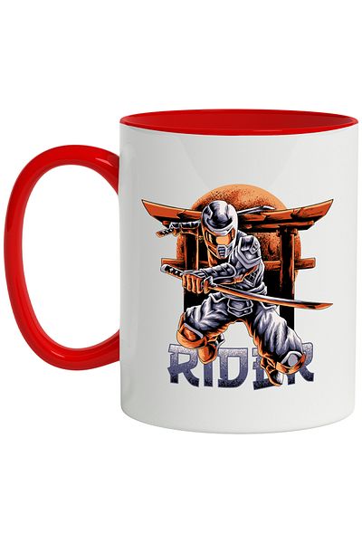 StoryGift Romania Mug With Message Rider, Ninja, Asian, Retro Illustration, Katana, Multicolor 330 ml, With ,STG.