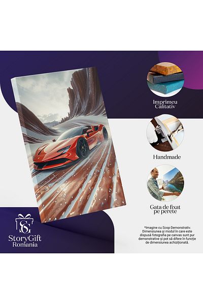 StoryGift Romania Tablou Canvas Când Roșul Pasiunii Ferari Întâlnește Viteza Luminii Pe Drumurile Alunecoase , Pi