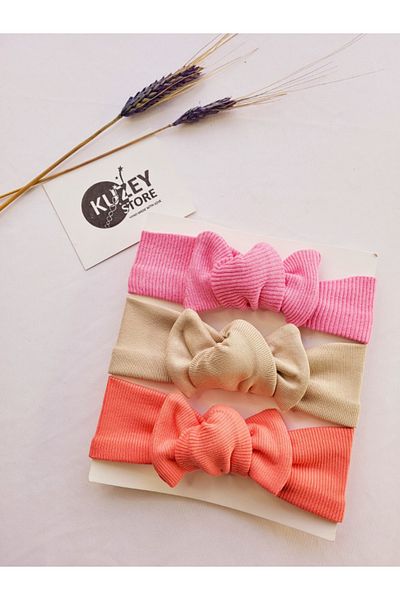 KUZEY STORE Baby Girl 0-3 Years Compatible 3-Piece Bandana Set |   Cotton and Elastic