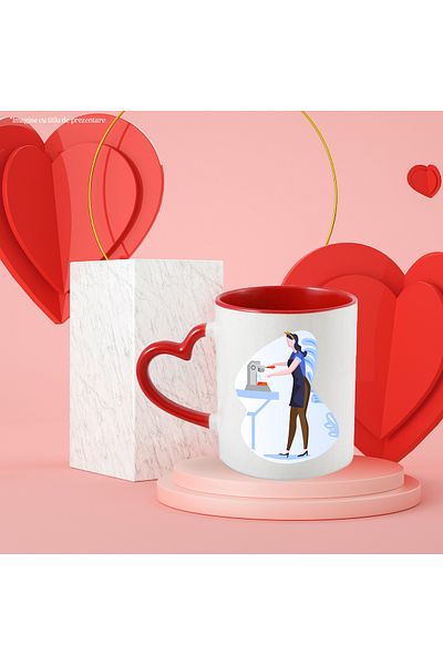 StoryGift Romania Espresso Mug, Coffee, Cup, Multicolor 330 ml, Ceramic with Red Heart Handle, With ,STG