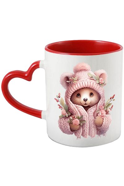 StoryGift Romania Mug with a thickly dressed bear | illustration | flowers | nature | outside | cold | coat, With ,STG.