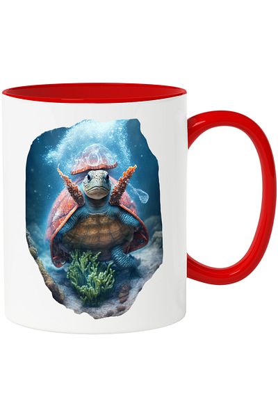 StoryGift Romania Mug with Portrait of Red Turtle in Water, Ocean, Sea, Marine Animals, with, STG.