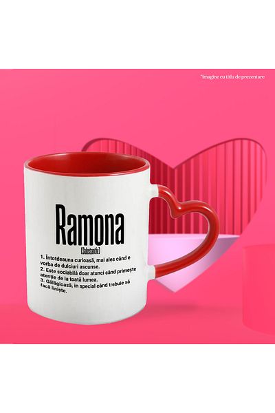 StoryGift Romania Mug With the Name Ramona, and Funny Message, Curious, Sociable, Noisy, 330ml,, With ,STG.