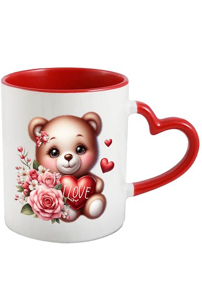 StoryGift Romania Mug with a teddy bear holding a heart | with the message "I love" | il, Cu,STG