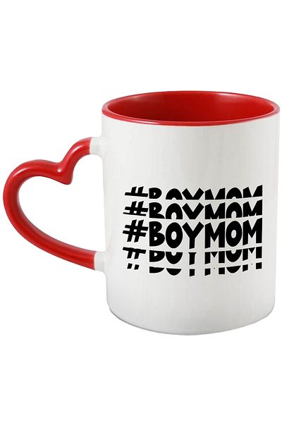 StoryGift Romania Mug with "#Boymom" - mother's boy love affection with Red Heart Handle, With Heart Handle, STG.