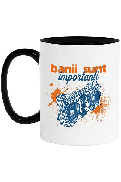 StoryGift Romania Mug stack of money in flames text money is important, 330ml, Ceramica cu Man, Cu, STG.