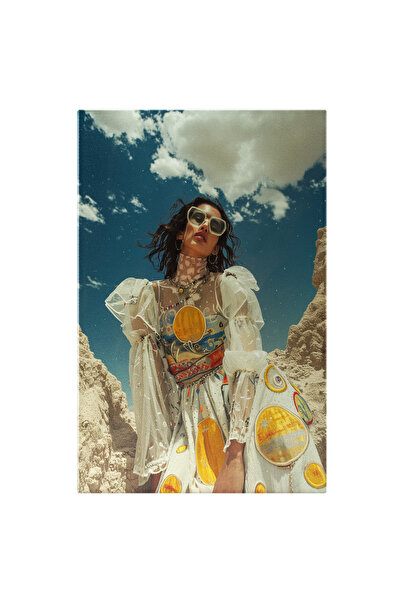 StoryGift Romania Tablou Canvas: Rochie Albă Și Cercuri Galbene Pe Model Femi...