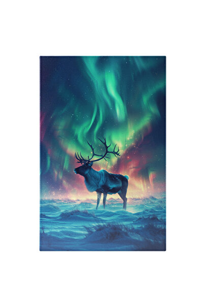 StoryGift Romania Tablou Canvas: Ren În Peisaj Cu Aurora Boreală Și Zăpadă- N...
