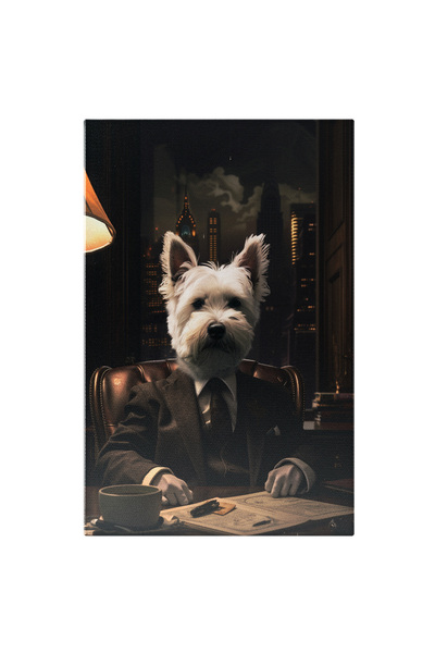 StoryGift Romania Tablou Canvas Câțel Alb Cu Mustăți La Birou Pe Scaun Își Be...