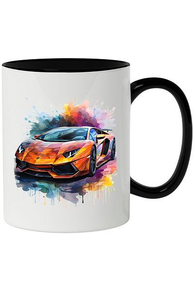 StoryGift Romania Sports Car Mug, Luxury Vehicle, Watercolor, Wheels, Multicolor 330 ml, Ceram, With,STG.
