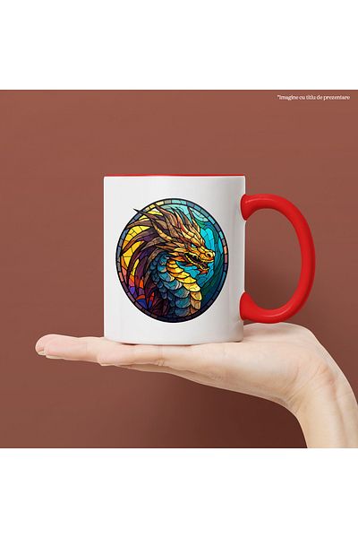 StoryGift Romania Mug with an angry dragon, illustration, mosaic style, glass, various colors. fact, With ,STG