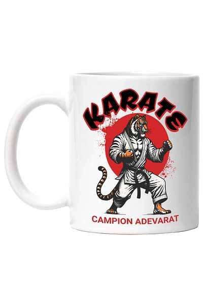 StoryGift Romania Mug with Tiger in Martial Arts Costume Karate Contact Fighting Motivational Like, With, STG.