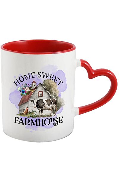 StoryGift Romania Farm animal mug with the message "Home Sweet Farmhouse", farmer, cow, rooster, With,STG.