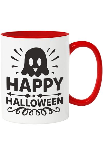 StoryGift Romania Mug with a ghost and the text "Happy Halloween" - Happy Halloween with Red Handle, With M,STG.