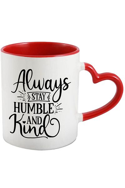 StoryGift Romania Mug with the message "Always remain modest and kind" - help kindness with Red Heart Handle, With, STG.