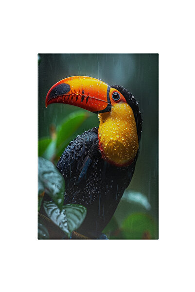 StoryGift Romania Tablou Canvas: Picături De Ploaie Pe Coloritul Penelor Ununi Tucan - Armonie Tropicală Colorat