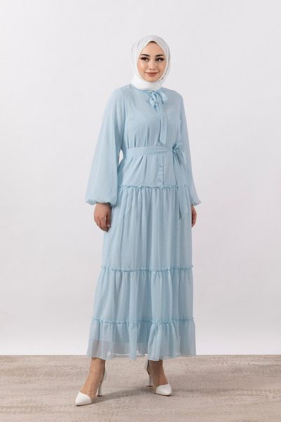 Stilife Rochie Lena din șifon cu buline Albastru