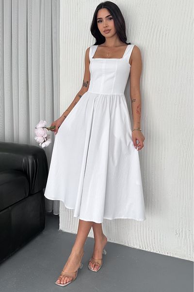 FEMELLE Women's White Strappy Pocket Cotton Dress