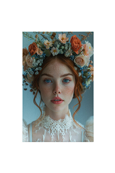 StoryGift Romania Tablou Canvas: Roșcată Încununată Cu O Coroană De Flori - R...