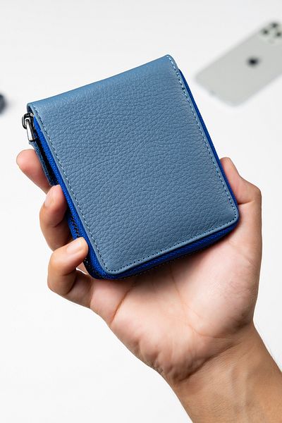 Niki Leather Πορτοφόλι Evo Denim Blue από γνήσιο δέρμα με φερμουάρ Unisex