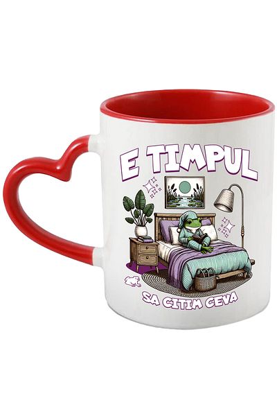StoryGift Romania Old Frog Mug Nighttime Reading Routine, 330ml, Ceramic with Red Heart Handle, With,STG.