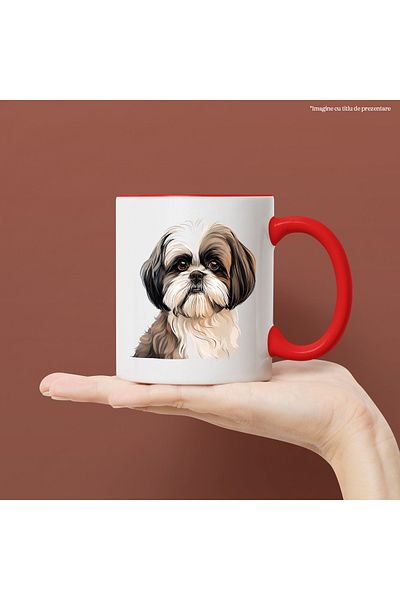 StoryGift Romania Mug with a furry puppy, illustration, playful, cheerful, for dog lovers,, With ,STG.